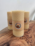 Hand-Rolled Beeswax Pillar Candle – 4” Natural Honeycomb