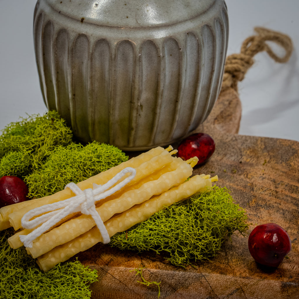 Hand-Rolled Beeswax Birthday Candles – 12 Pack, 3" Pure Glow